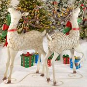 Zaer Ltd. International Set of 2 48" Tall Large Iron Reindeer with Pinecone Bow ZR190358-SET View 6