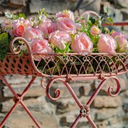 Two Tier Iron Flower Push Cart in Flamingo Pink 