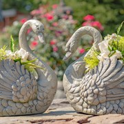 Zaer Ltd International Pre-Order: Set of 2 Magnesium Swan Planters "Ebony and Ivory" ZR204700-SET View 6