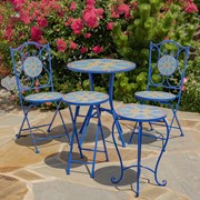 Zaer Ltd. International "Naples" 23in. Tall Mosaic Folding Plant Stand - Blue & Gold ZR850816 View 6