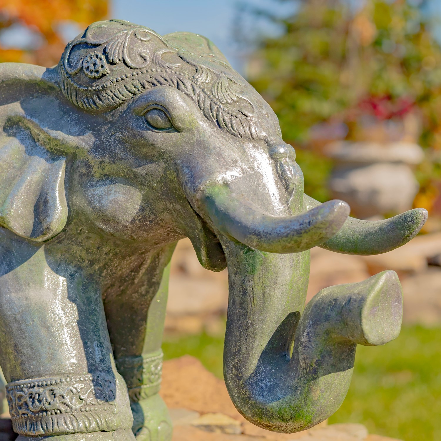 Magnesium Boho Elephant Statue in Frosted Silver