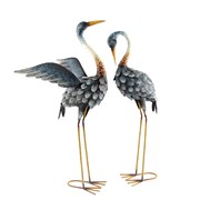 Zaer Ltd International 30" Tall Set of 2 Painted Iron Blue Crane Figurines ZR801002-SET View 7