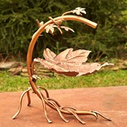 Zaer Ltd International Pre-Order: 29" Tall Antique Copper Maple Leaf Birdbath with Birds ZR180154-CP View 7