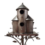 Zaer Ltd. International 74.25" Tall Plump Cylinder Triple Birdhouse Stake with Conical Roof in Silver ZR200251-SV View 7