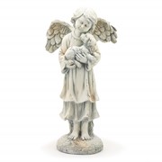 Zaer Ltd International 39" Tall Magnesium Angel Statue Holding Dog in Antique White "Kaileigh" ZR341239-AW View 7