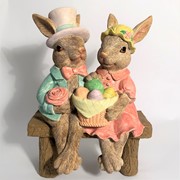 Zaer Ltd. International 22" Tall Fancy Rabbit Couple Sitting on Bench Magnesium Garden Statue ZR342022 View 7