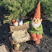 Zaer Ltd. International 15.35" Tall Spring Garden Gnome with Welcome Sign, Birds and Birdbath ZR244715 View 7