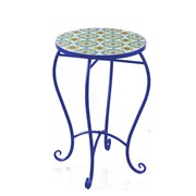 Zaer Ltd. International "Nantucket" 22in Tall Mosaic Pedestal Plant Stand - White/Yellow/Blue ZR850715 View 7