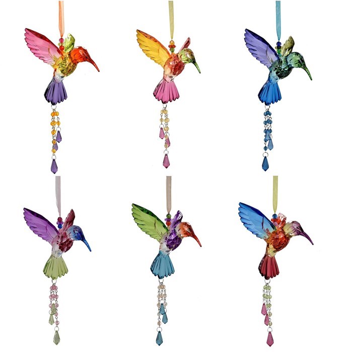 Zaer ZR503117 7.75 in. Five Tone Hanging Acrylic Chickadee Ornaments Multi Color - Set of 6