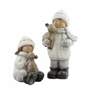 Zaer Ltd. International Set of 2 Tushka Snow Children in White Holding Baby Reindeer ZR960380 View 8