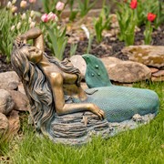 Zaer Ltd International 36" Long Mermaid Reclining on Rock MGO Garden Statue in Antique Bronze "Camree" ZR341036-BZ View 8