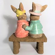 Zaer Ltd. International 22" Tall Fancy Rabbit Couple Sitting on Bench Magnesium Garden Statue ZR342022 View 8