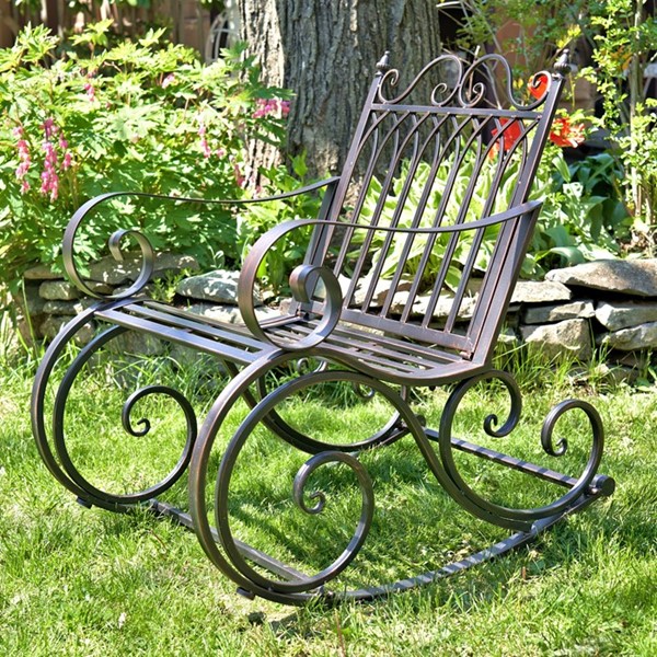 Tatiana Iron Rocking Garden Bench in Antique White