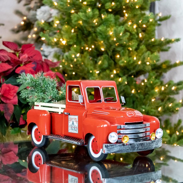 Zaer ZR362103-RD Mini Metal Truck with Christmas Tree & Gifts Glossy Red