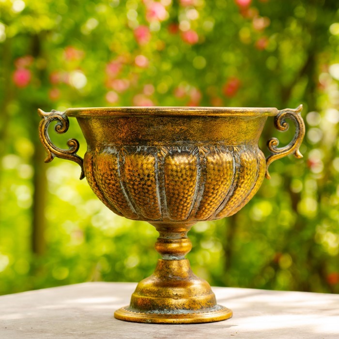 Round Iron Urn Planter in Antique Gold