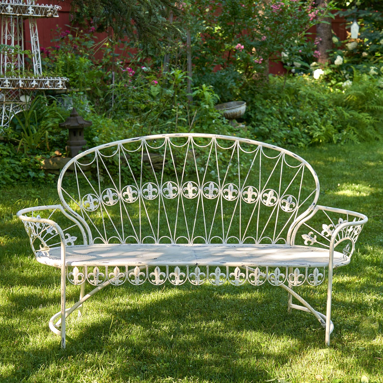 curved wrought iron garden bench